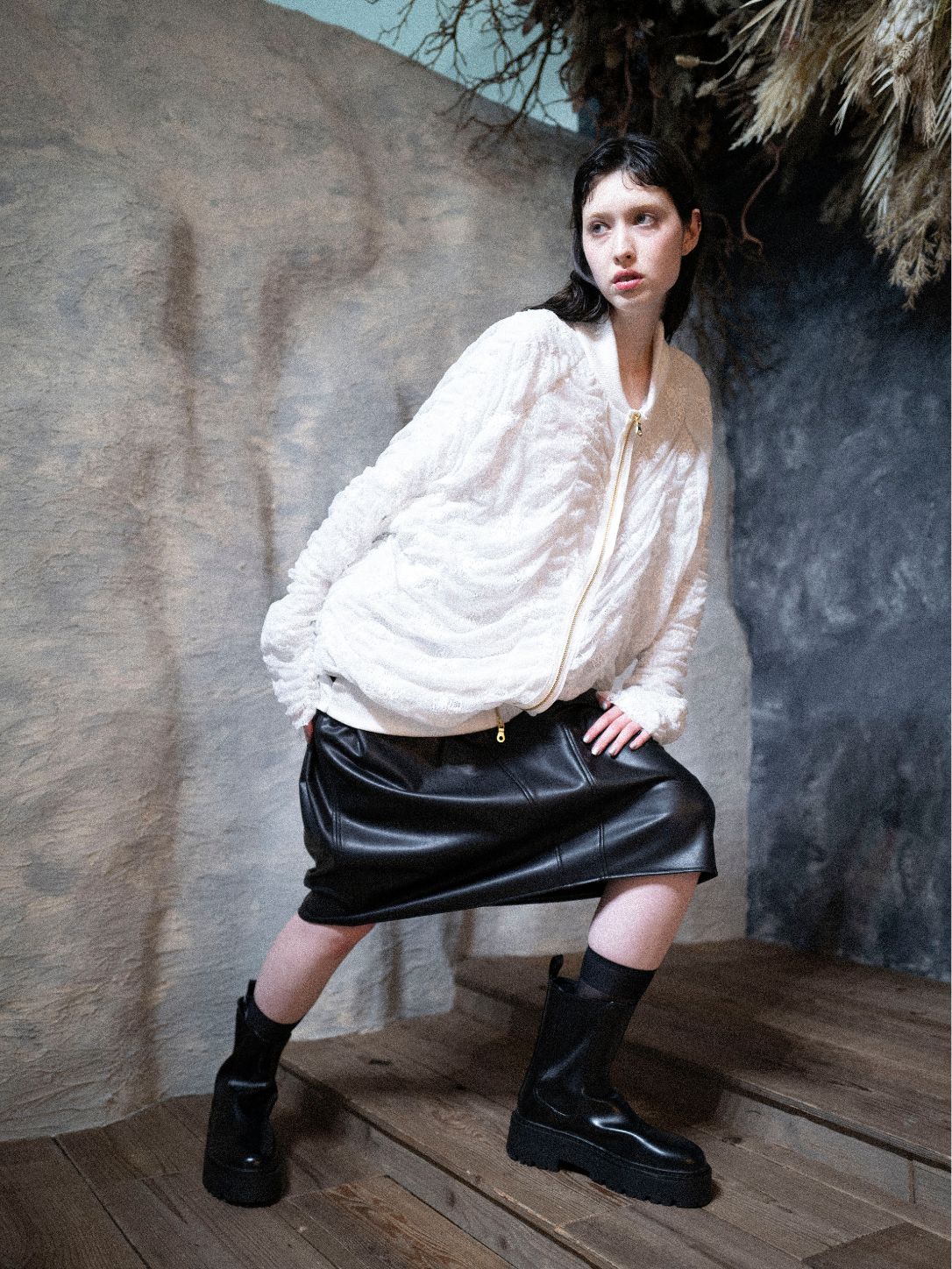 Shirred Lace Oversized Blouson