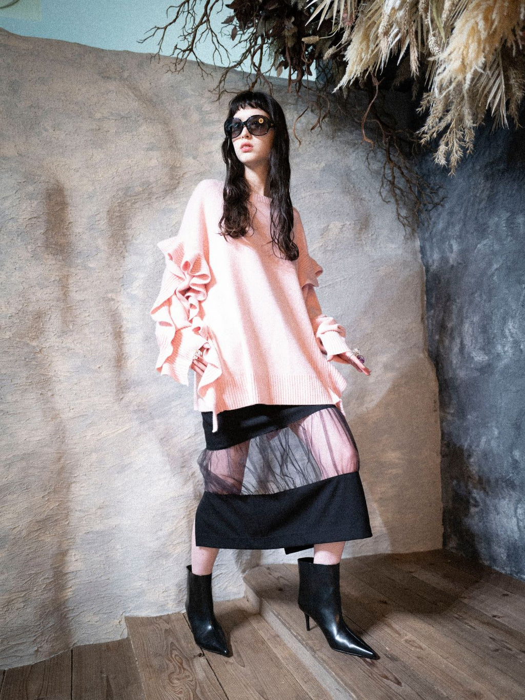 Tulle Jersey Paneled Skirt
