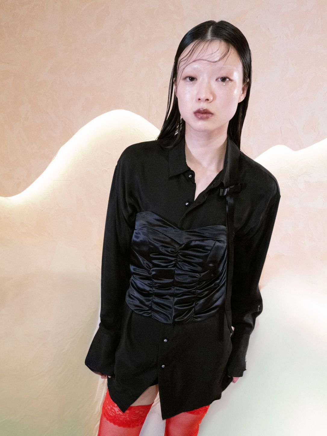 Ribbon Satin Over-sized Shirt