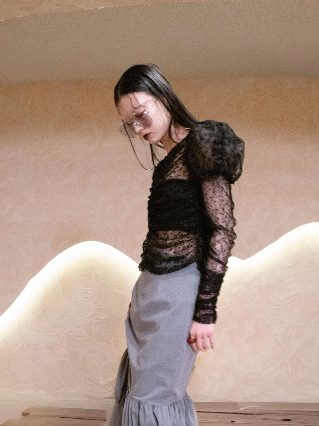Dot Lace Puff-Sleeve Top