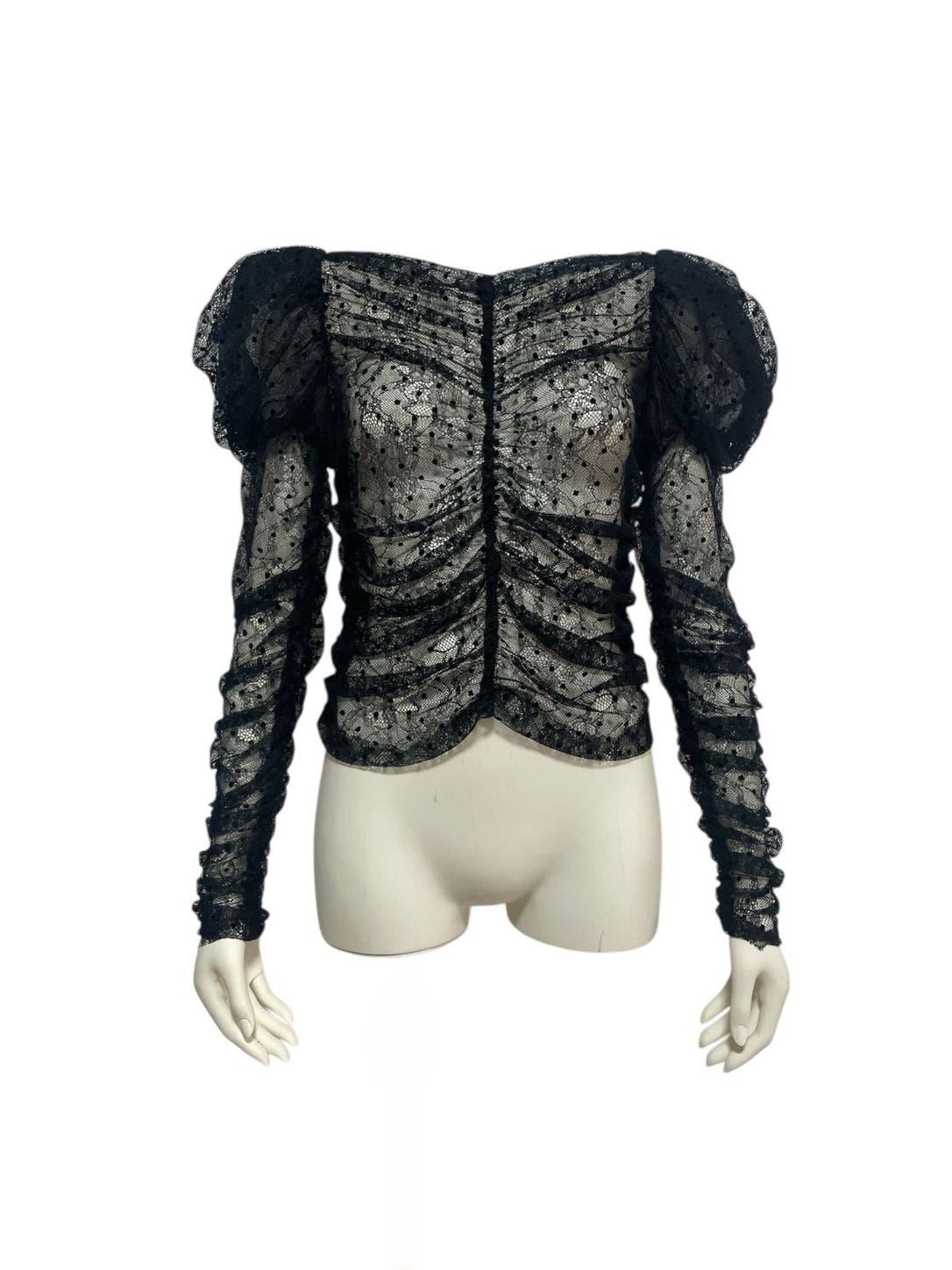 Dot Lace Puff-Sleeve Top