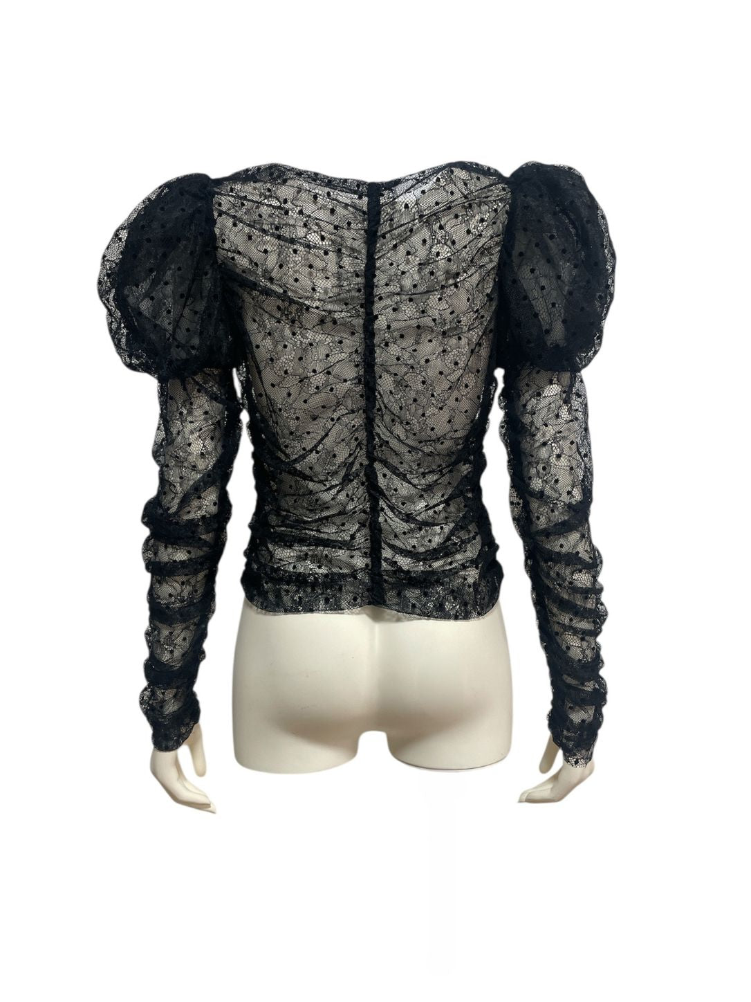 Dot Lace Puff-Sleeve Top
