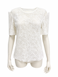 BOW PATTERN LACE HALF-SLEEVE TOP（WHT）