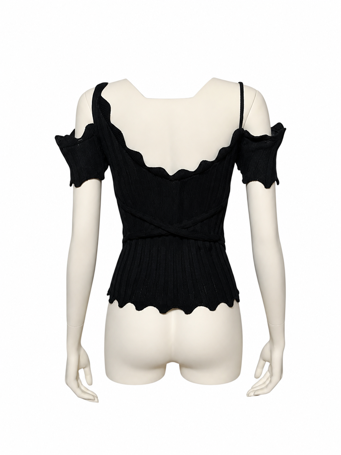 Dropped Shoulder Knit Top（BLK）