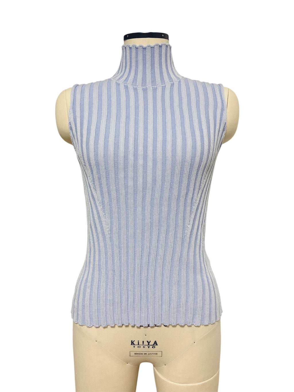 NO-SLEEVE STRIPED RIB KNIT TOP (BLU)