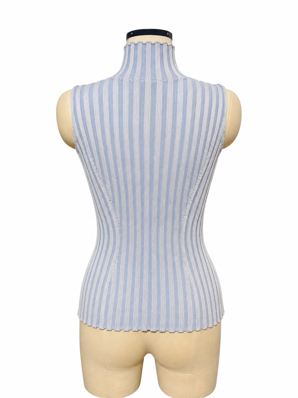NO-SLEEVE STRIPED RIB KNIT TOP (BLU)