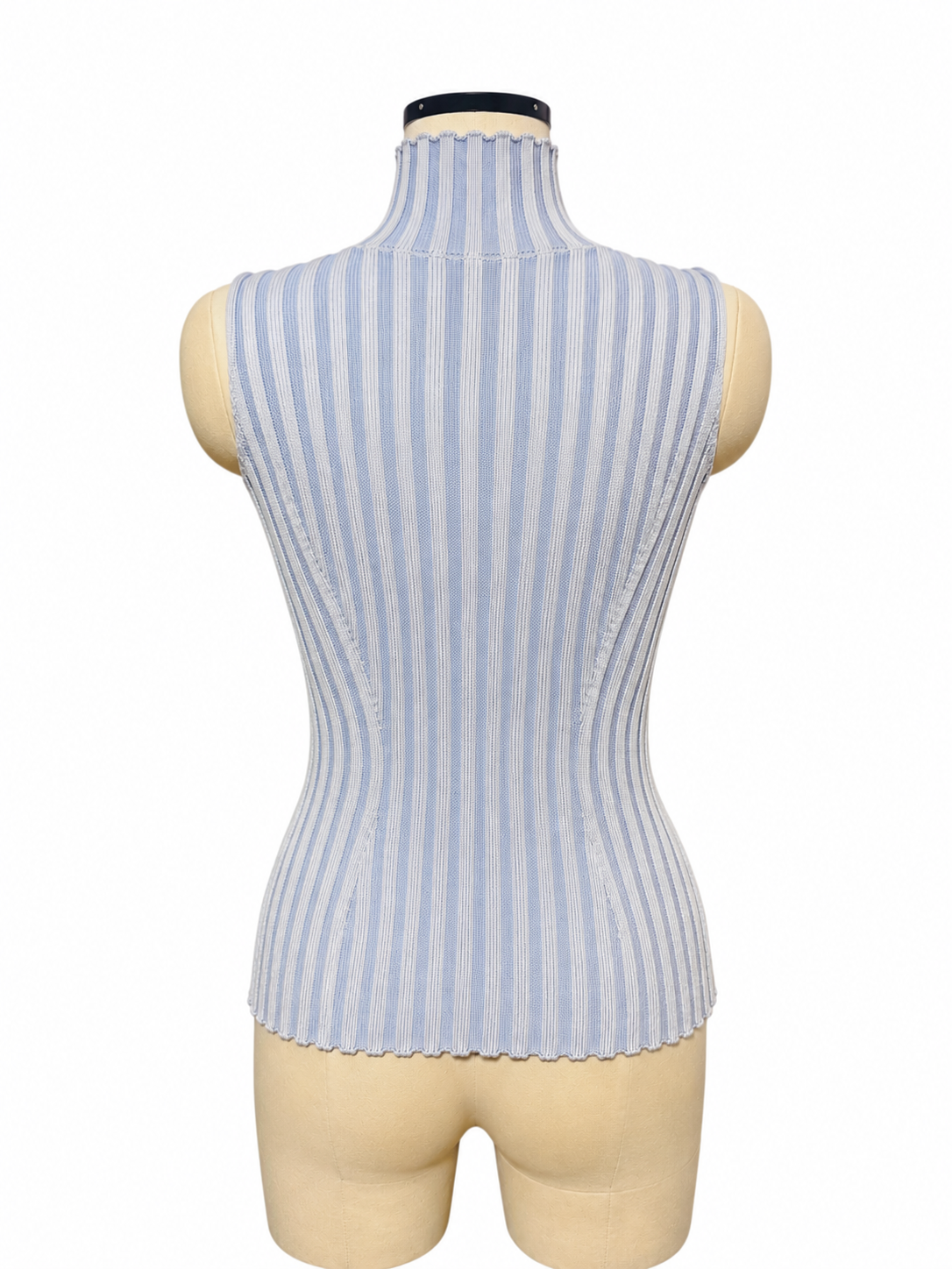 NO-SLEEVE STRIPED RIB KNIT TOP (BLU)