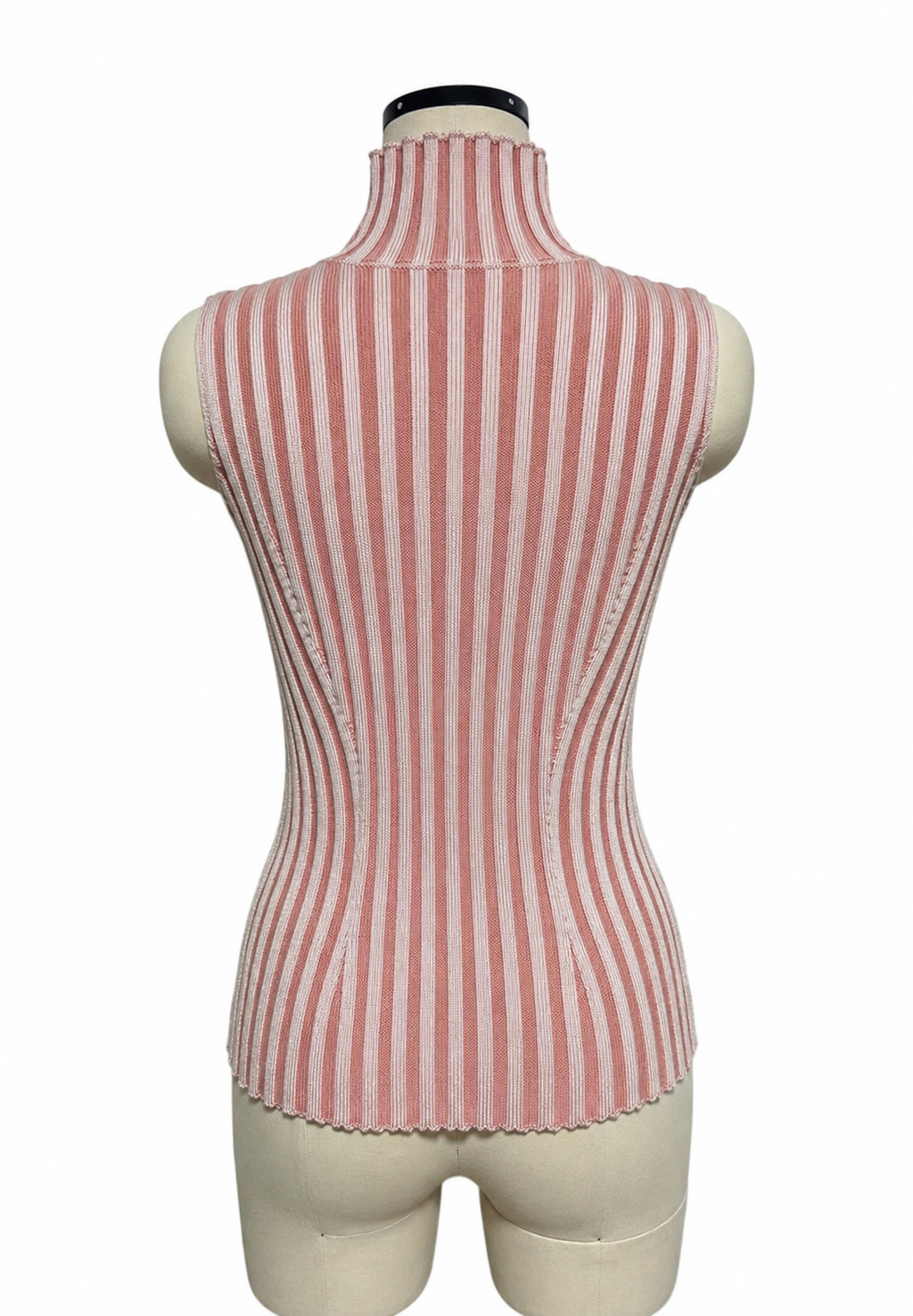 NO-SLEEVE STRIPED RIB KNIT TOP (PNK)