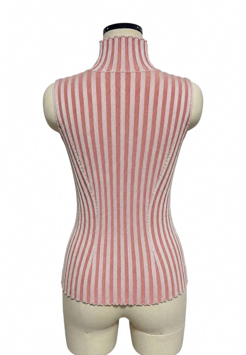 NO-SLEEVE STRIPED RIB KNIT TOP (PNK)