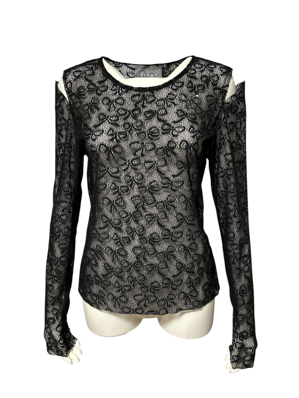 Bow Pattern Lace Long-sleeve Top