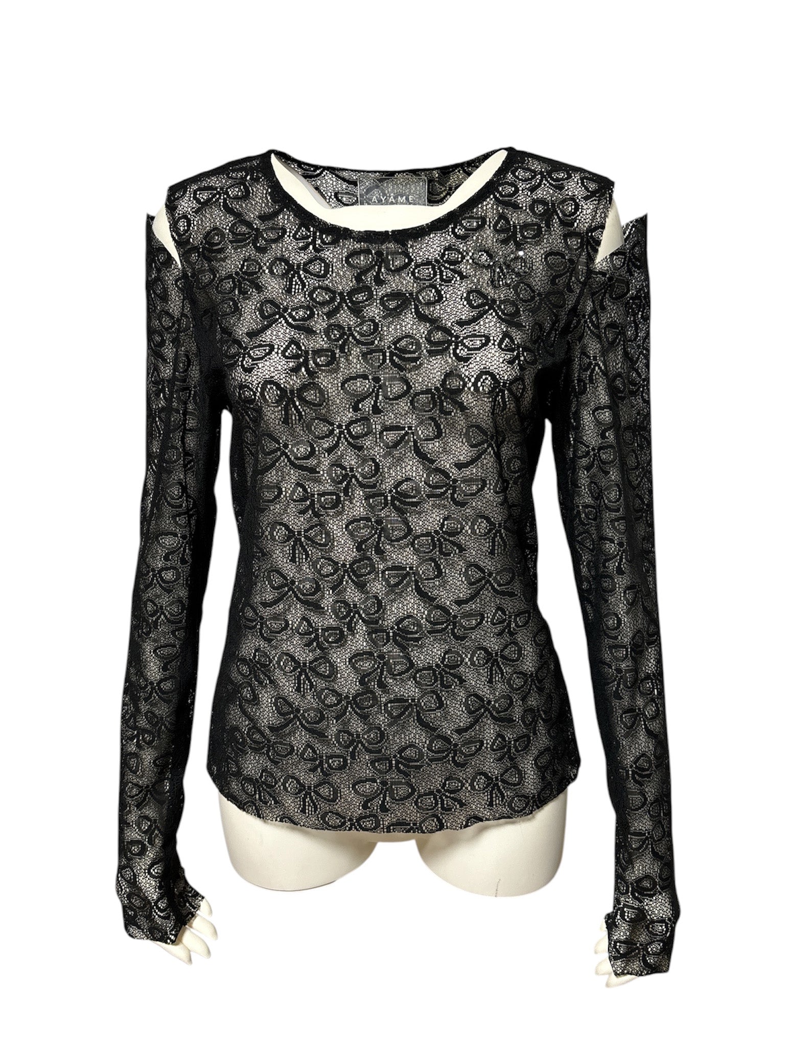 Bow Pattern Lace Long-sleeve Top