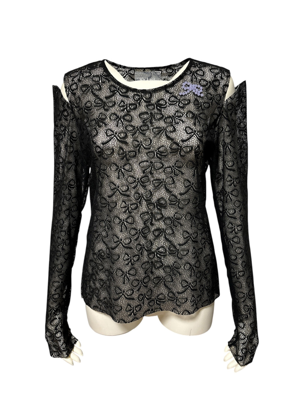 Bow Pattern Lace Long-sleeve Top