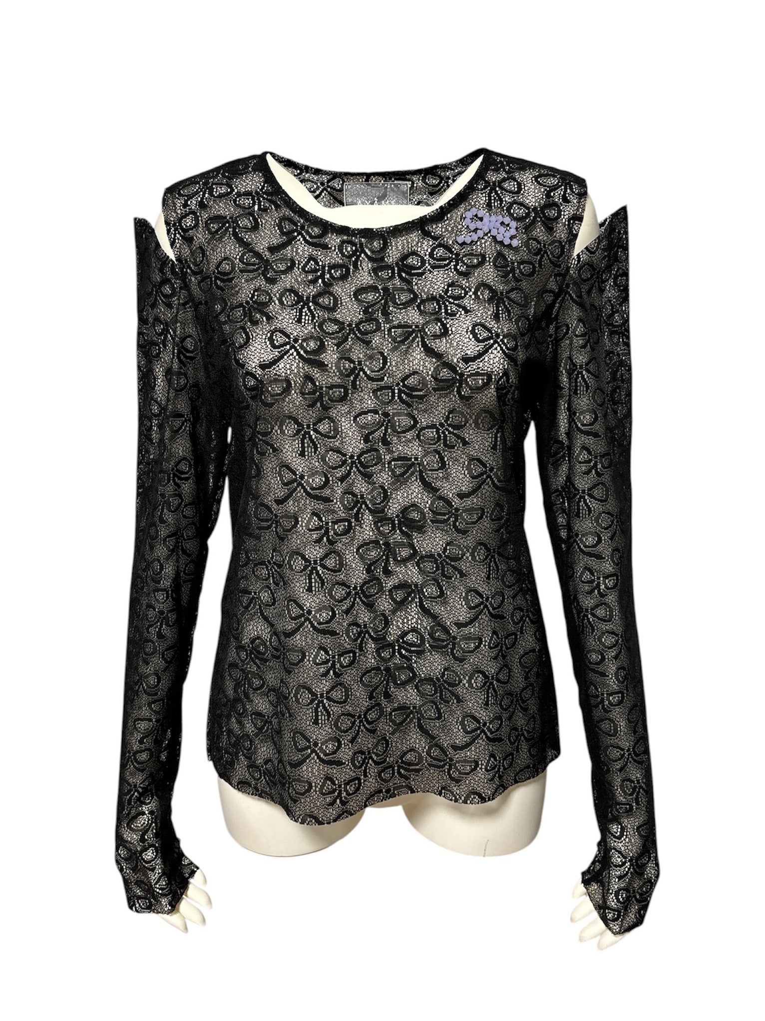 Bow Pattern Lace Long-sleeve Top