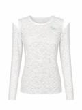 Bow Pattern Lace Long-sleeve Embroidery Top