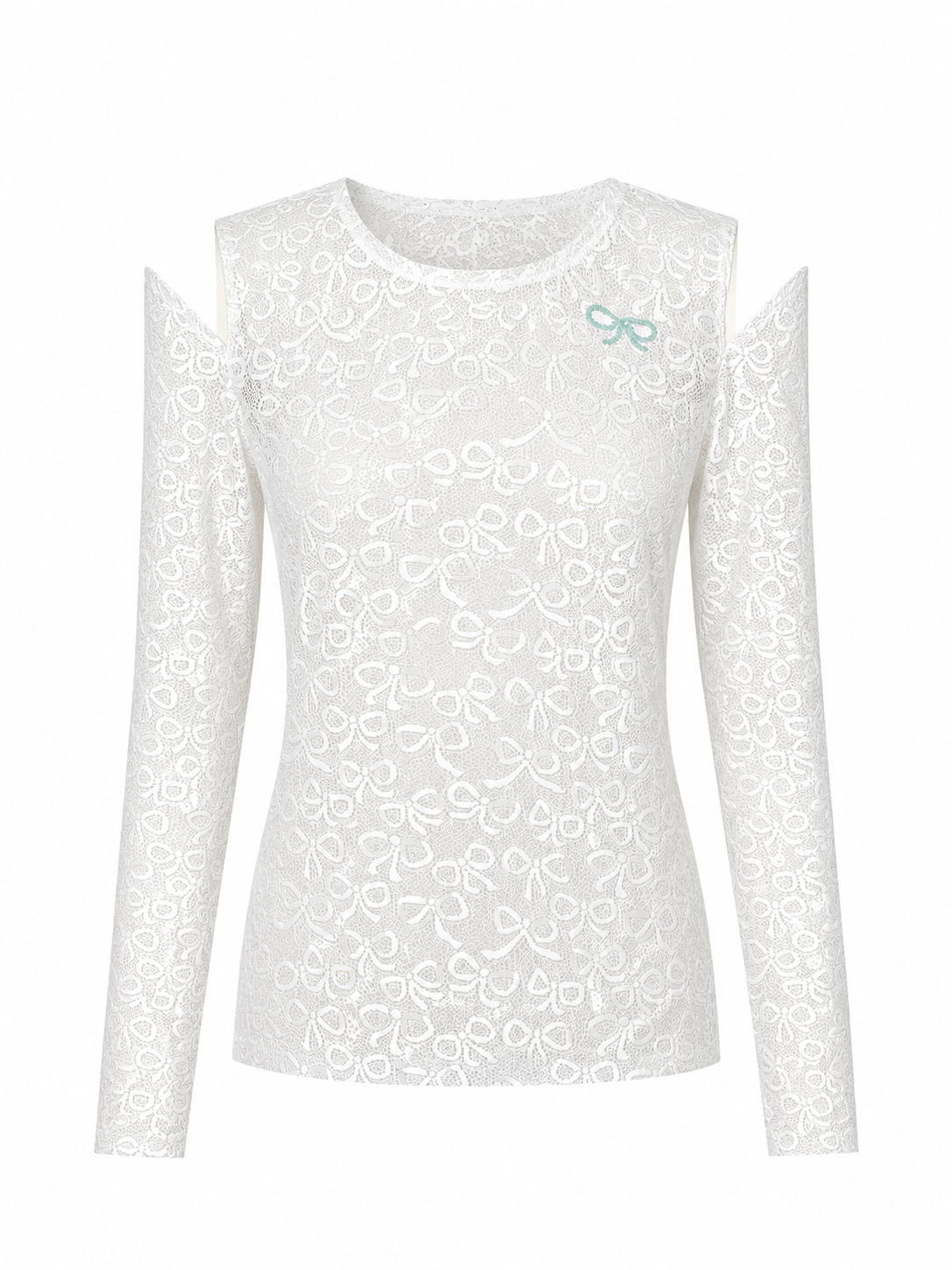 Bow Pattern Lace Long-sleeve Embroidery Top