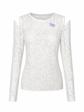 Bow Pattern Lace Long-sleeve Embroidery Top