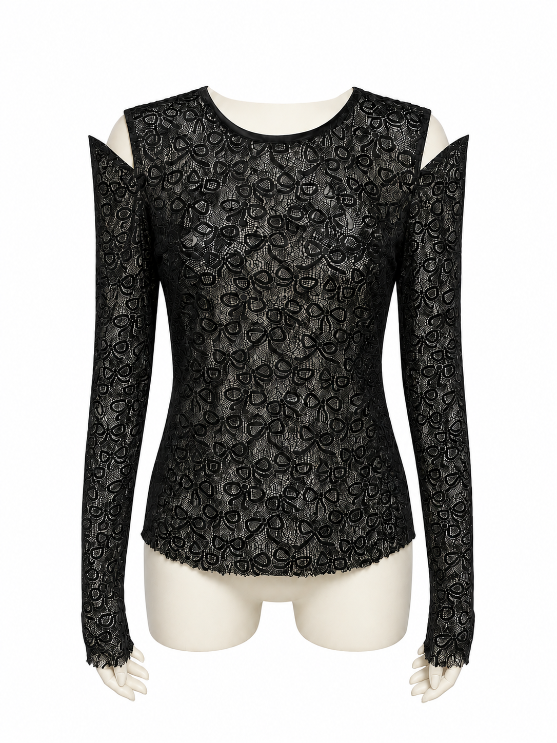Bow Pattern Lace Long-sleeve Top
