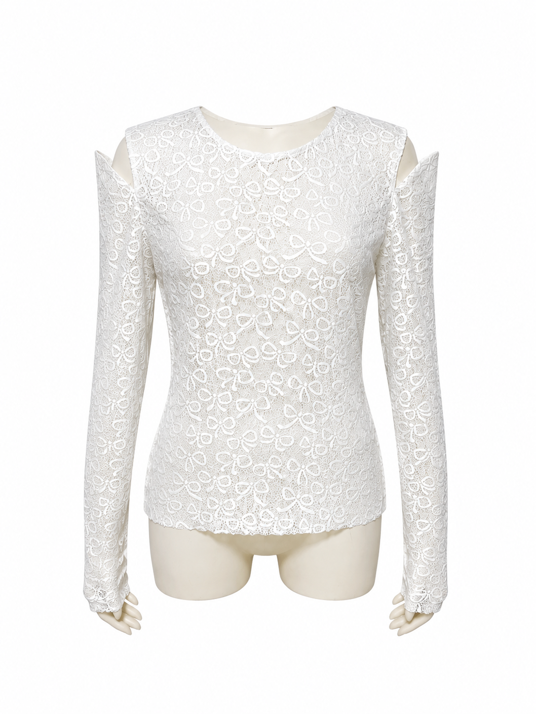 Bow Pattern Lace Long-sleeve Top