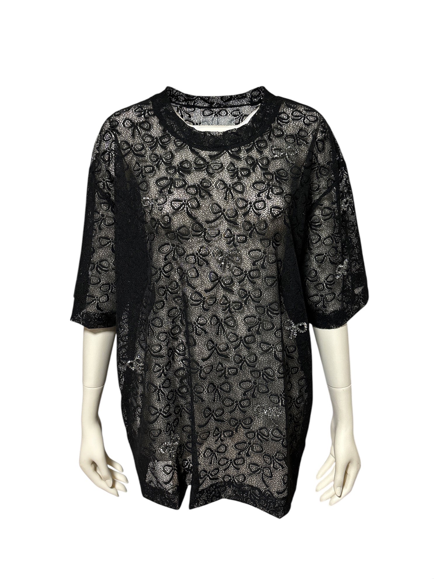Bow Pattern Lace Over Size  Embroidery  T-shirt