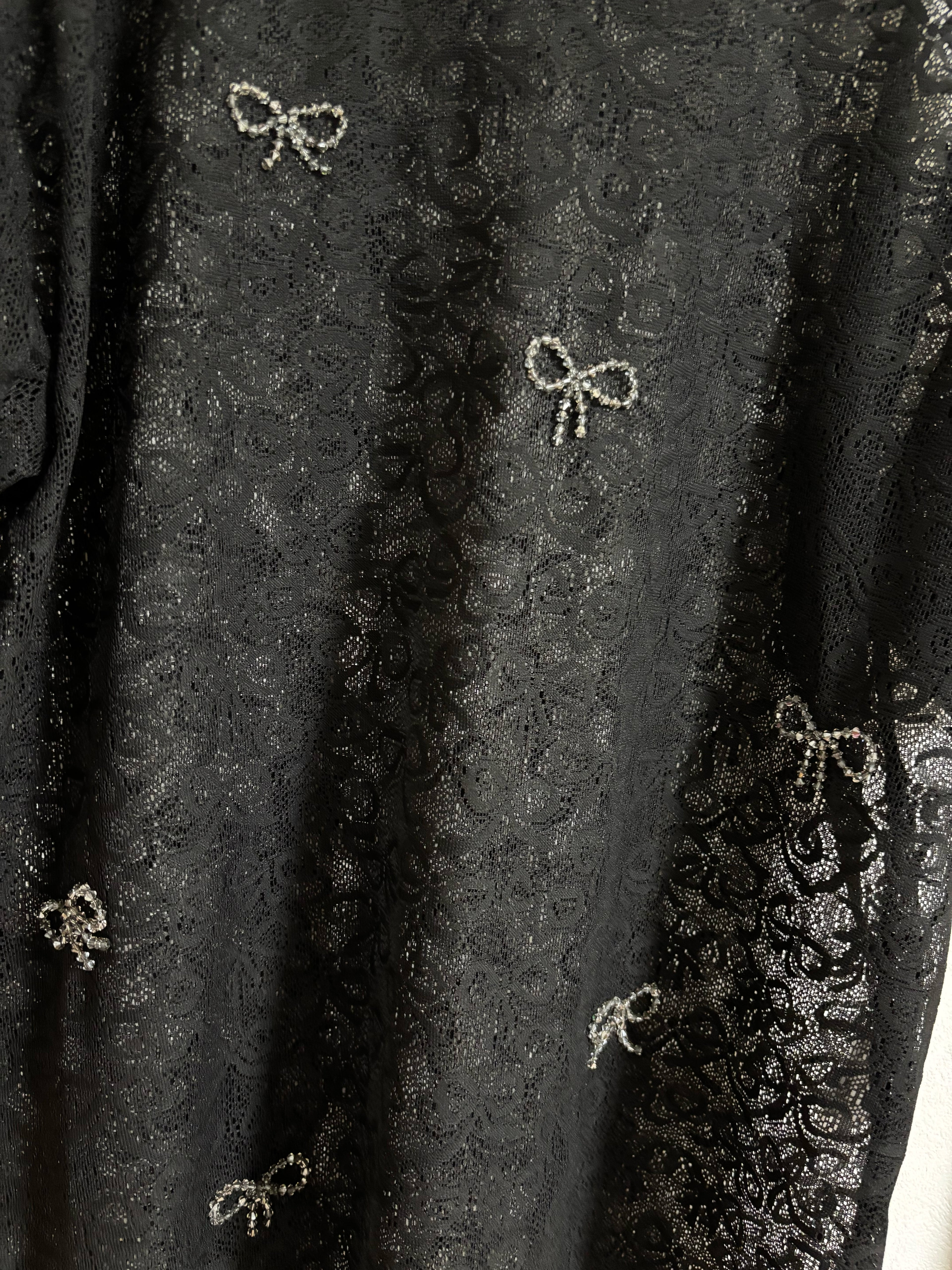 Bow Pattern Lace Over Size  Embroidery  T-shirt