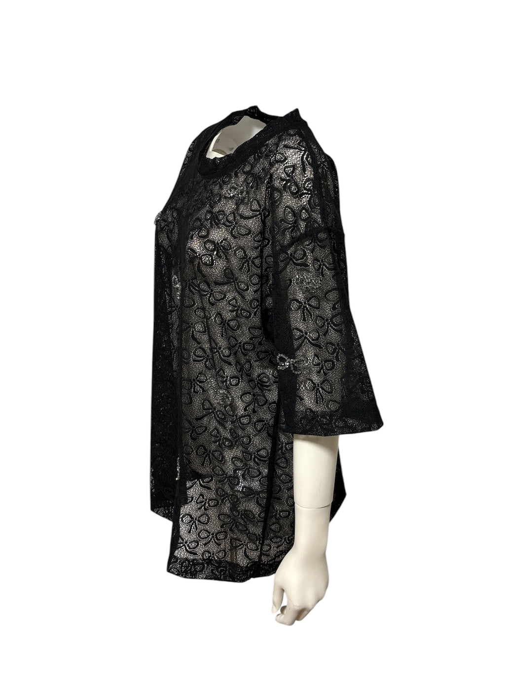 Bow Pattern Lace Over Size  Embroidery  T-shirt