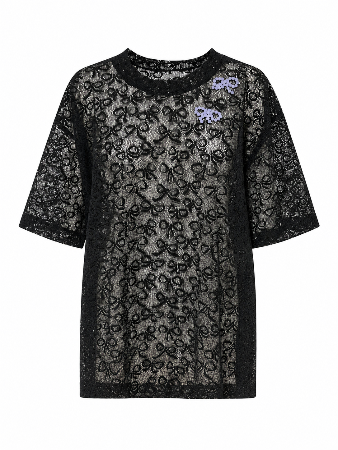 Bow Pattern Lace Over Size  Embroidery  T-shirt