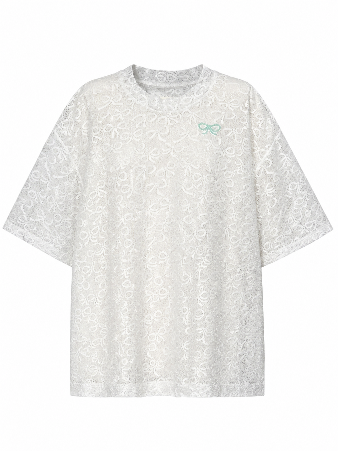 Bow Pattern Lace Over Size  Embroidery  T-shirt