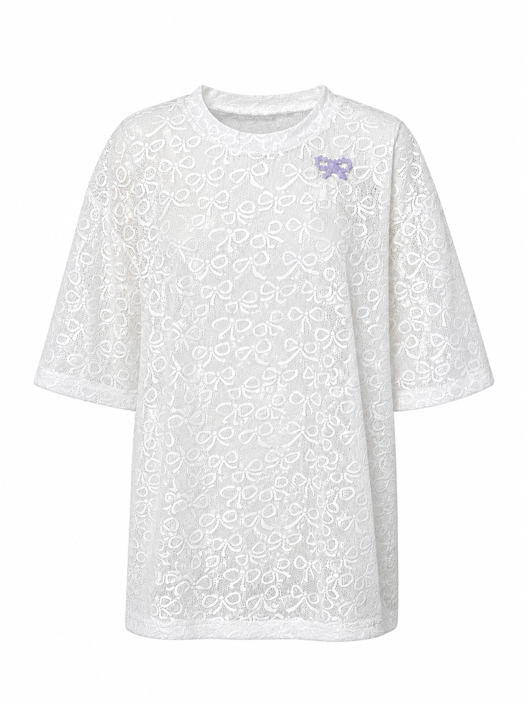 Bow Pattern Lace Over Size Embroidery T-shirt