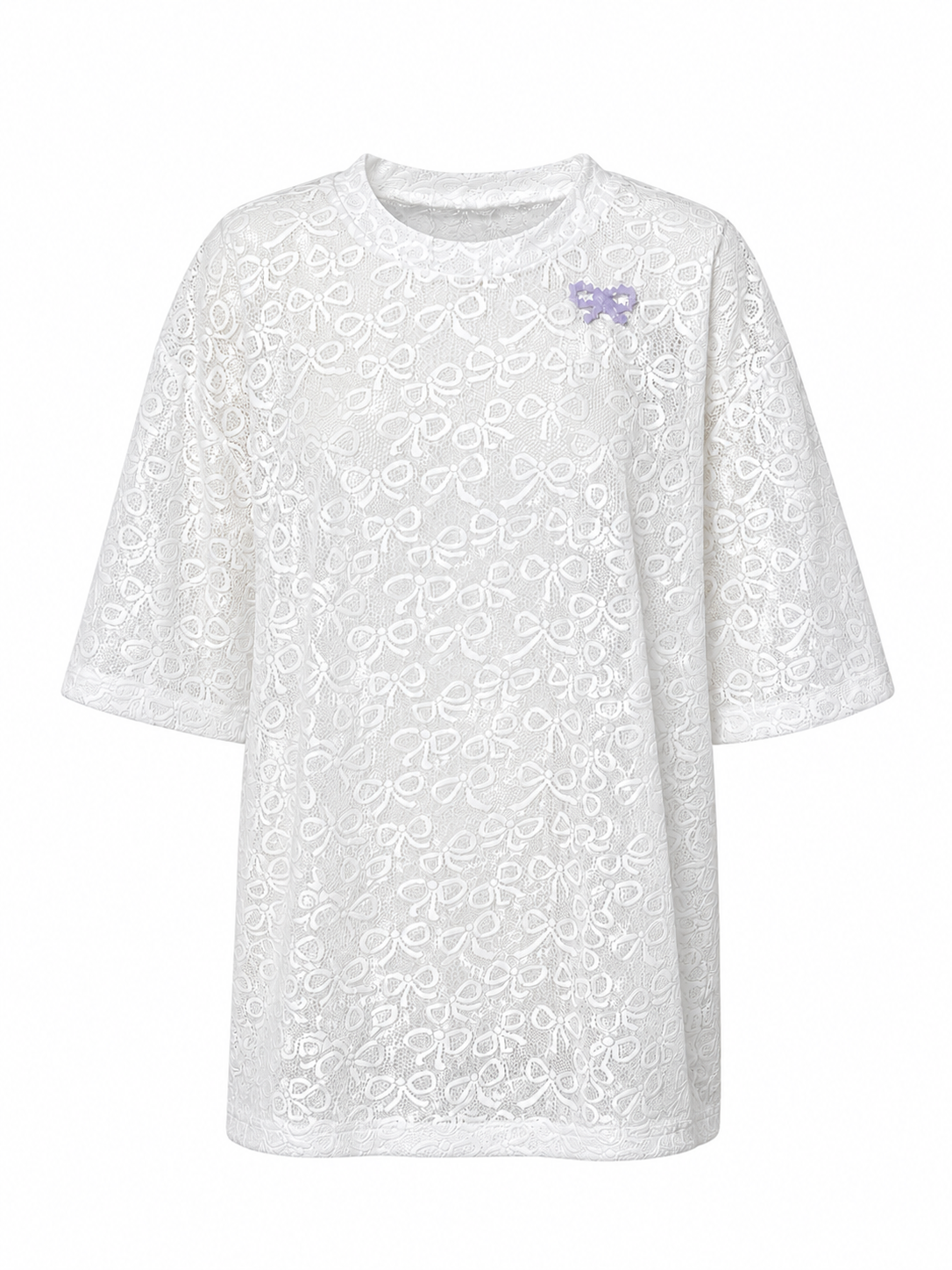 Bow Pattern Lace Over Size Embroidery T-shirt