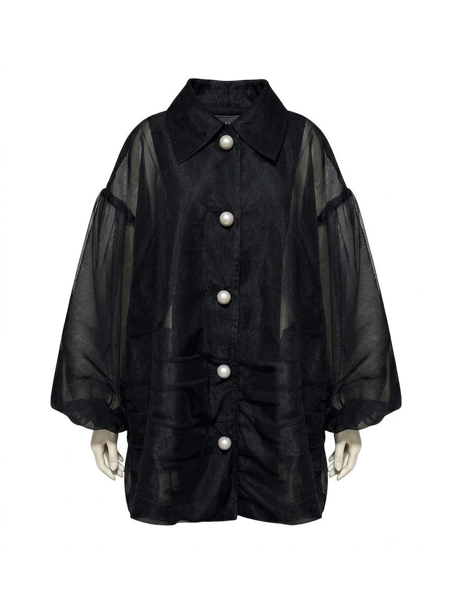 Tulle Stand-collar Pearl Coat