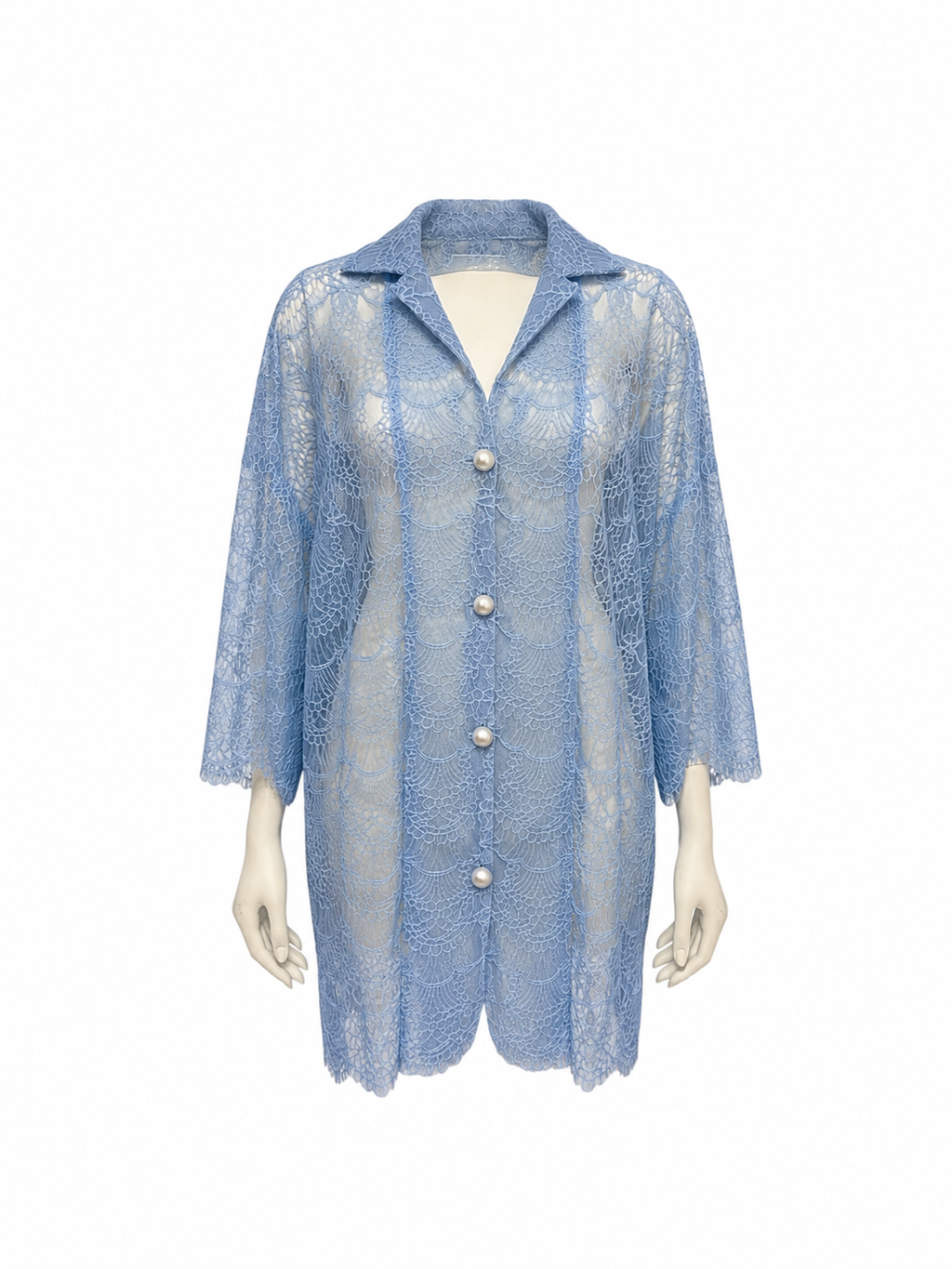 Scalloped Floral Lace Half-sleeve Shirt