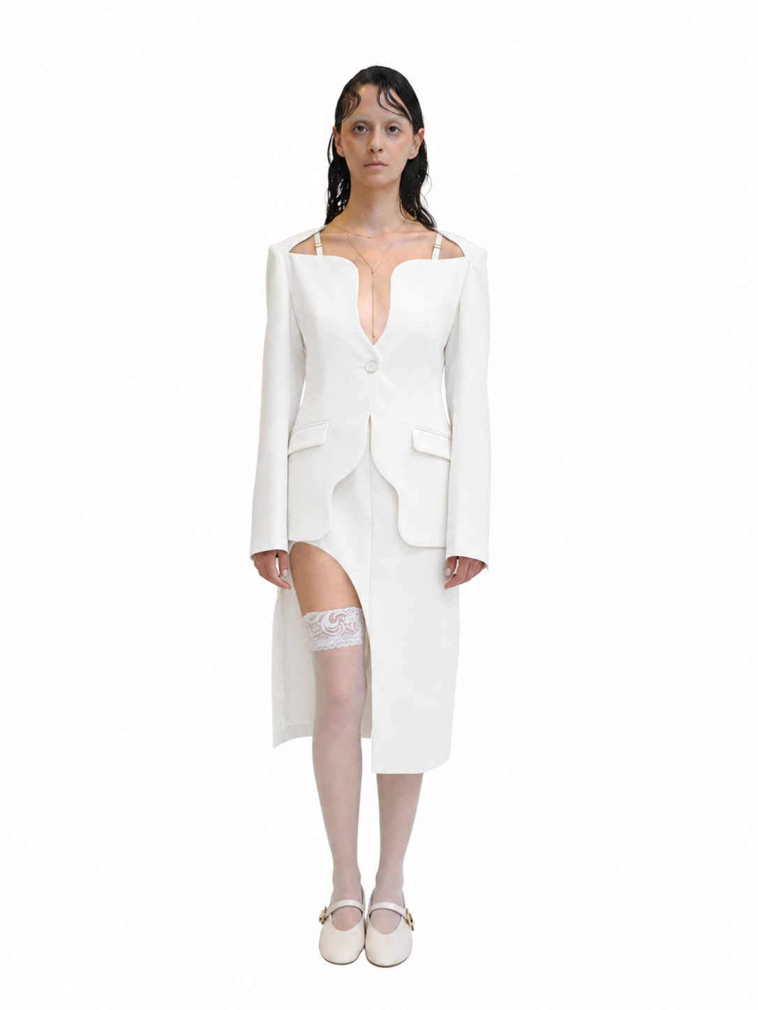【Pre-Ordar】Curved Hem Jacket（WHT）