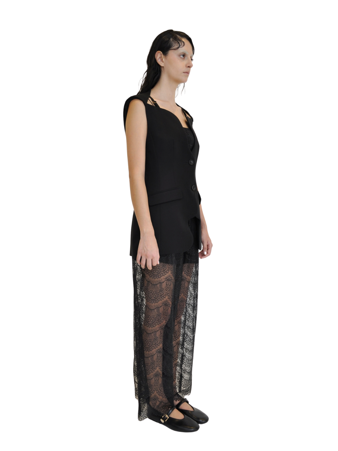 【Pre-Order】Scalloped Foiled Lace Jumpsuit（BLK）