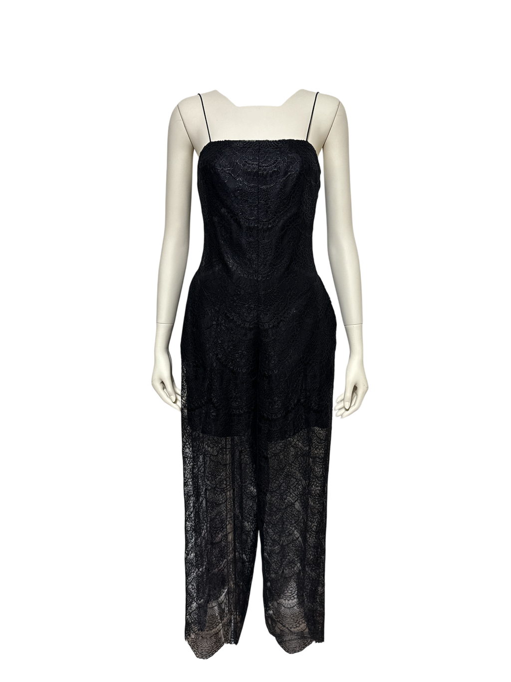 【Pre-Order】Scalloped Foiled Lace Jumpsuit（BLK）