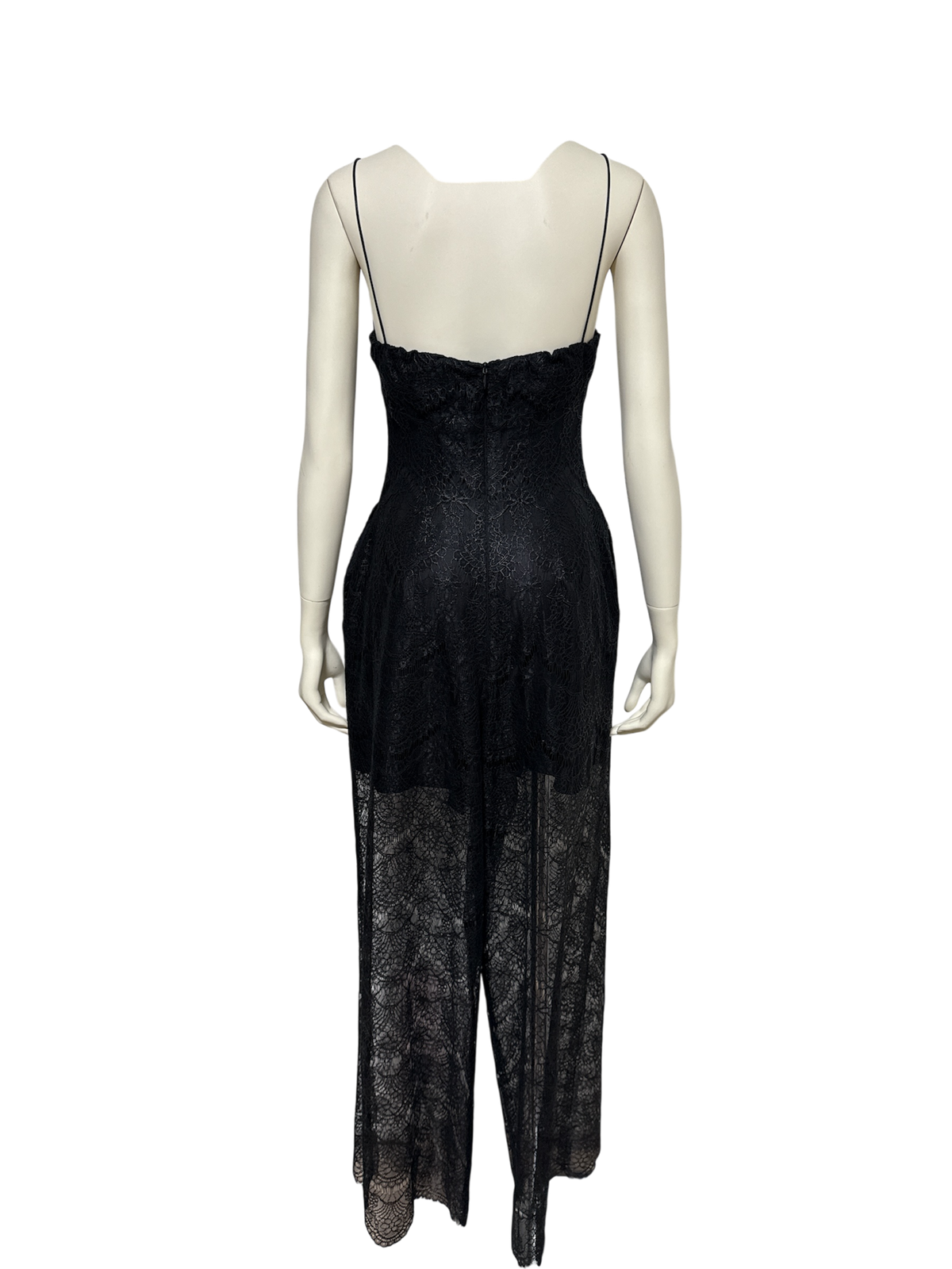【Pre-Order】Scalloped Foiled Lace Jumpsuit（BLK）