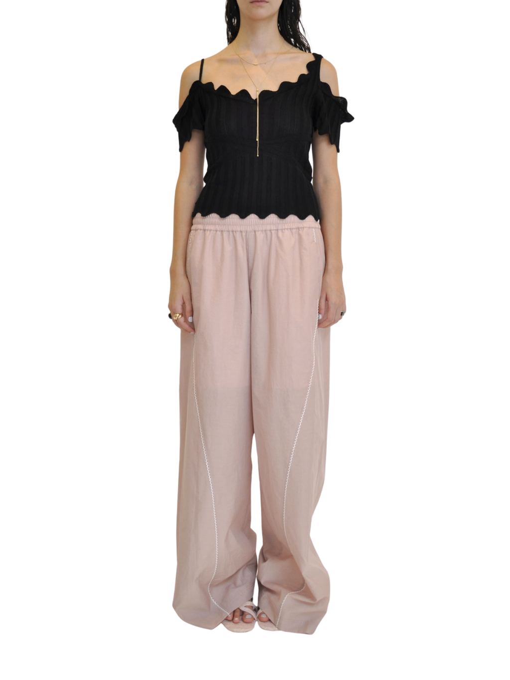 【Pre-Order】Dropped Shoulder Knit Top（BLK）