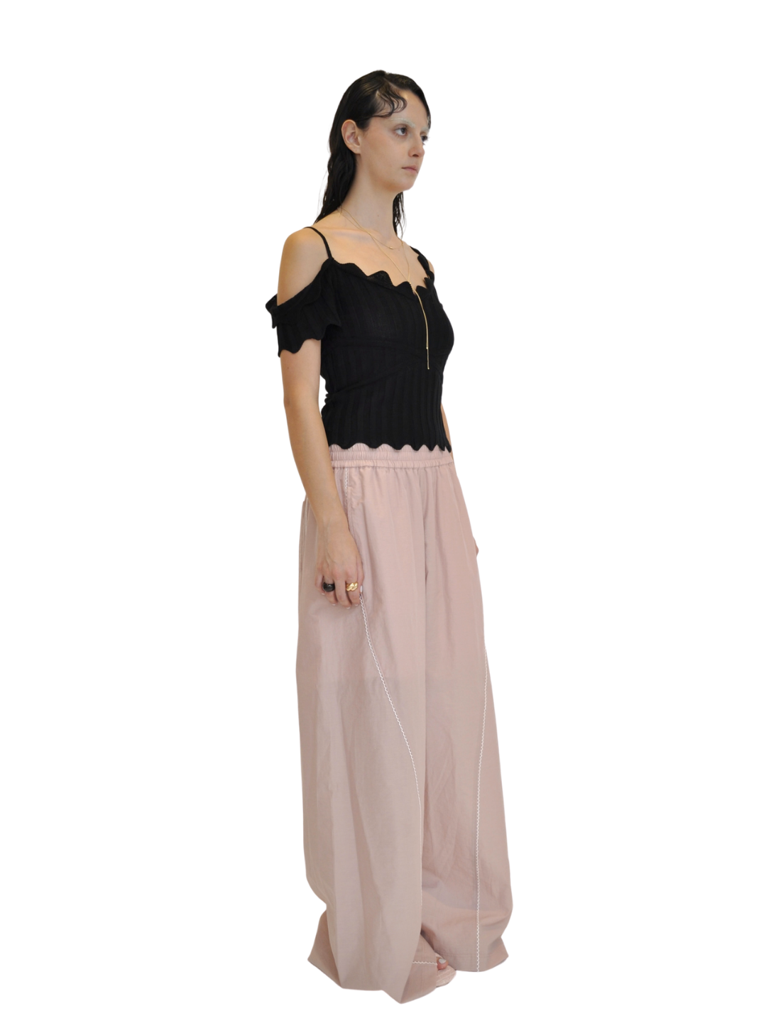 【Pre-Order】Dropped Shoulder Knit Top（BLK）