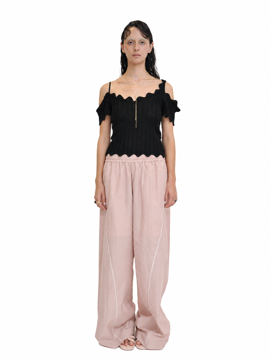 【Pre-Order】Dropped Shoulder Knit Top（BLK）