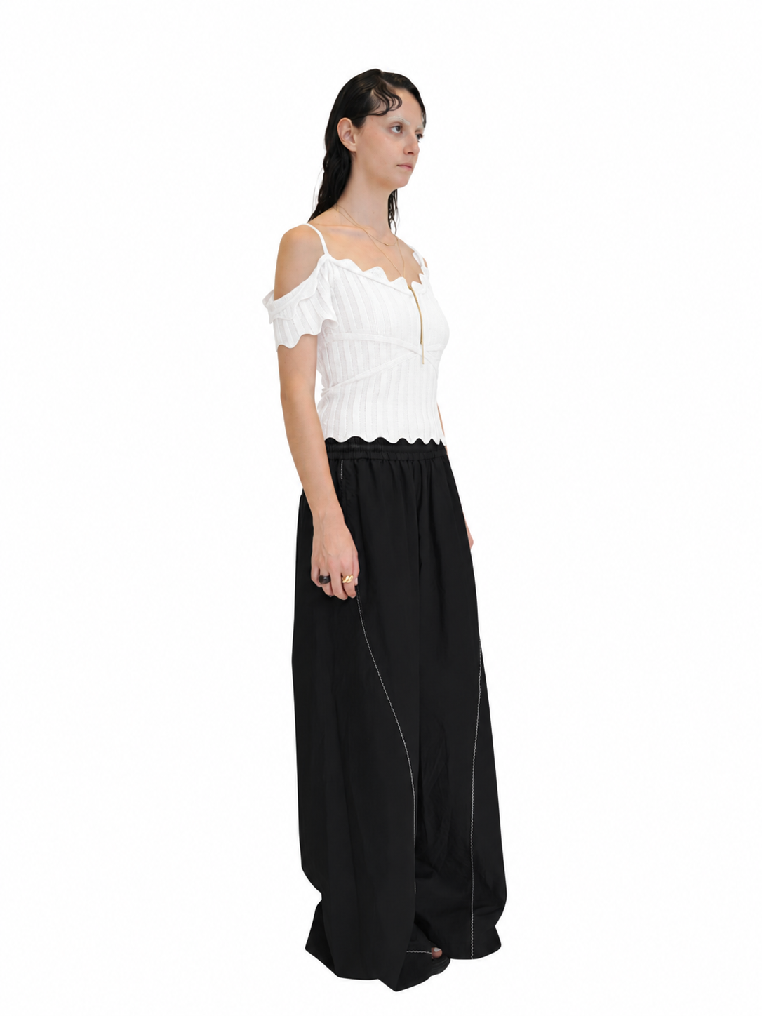 【Pre-Order】Dropped Shoulder Knit Top（WHT）