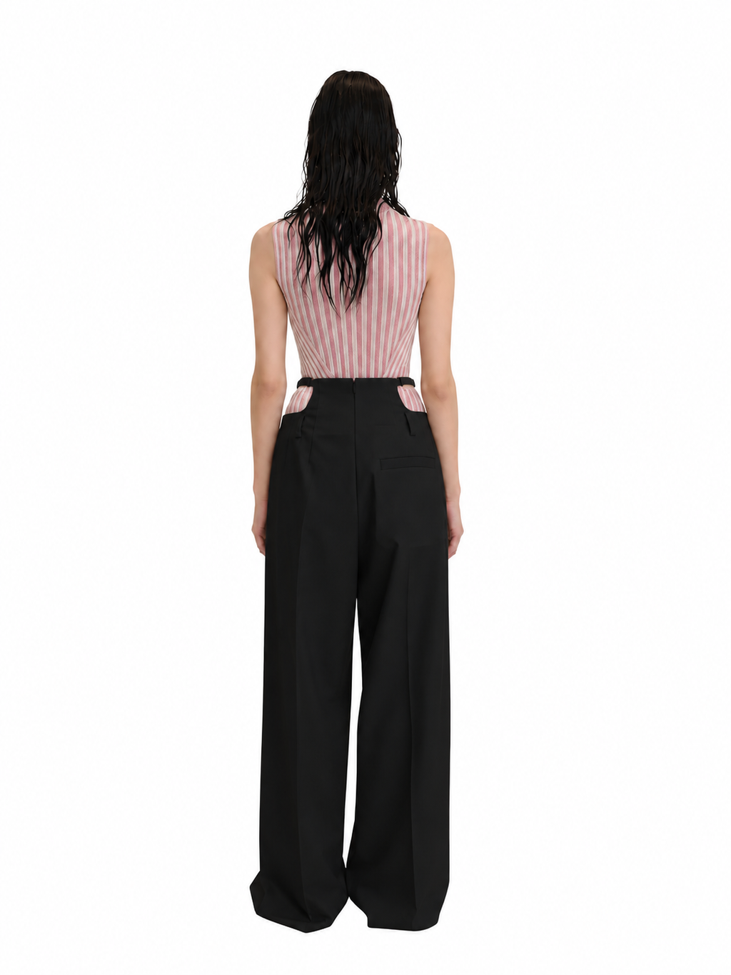 【Pre-Order】No-Sleeve Striped Rib Knit Top（PNK）
