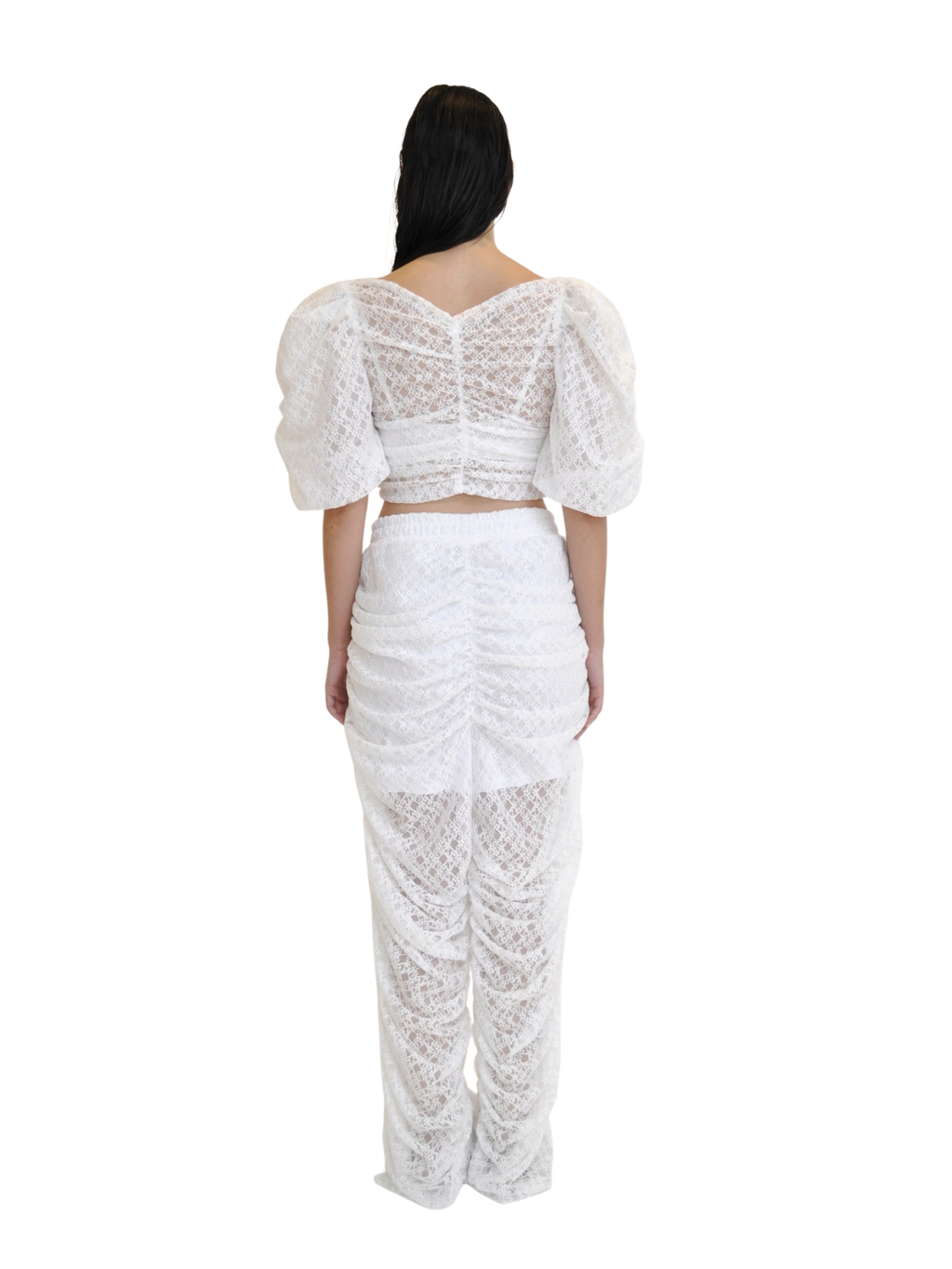 【Pre-Order】Sheer-Gathered Lace Pants（WHT）