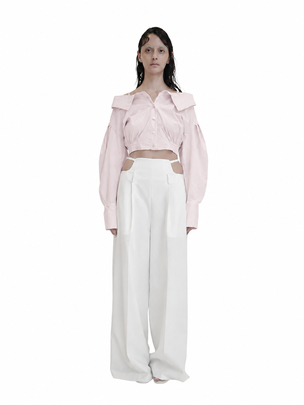 【Pre-Order】Off-Shoulder Cropped Shirt（PNK）
