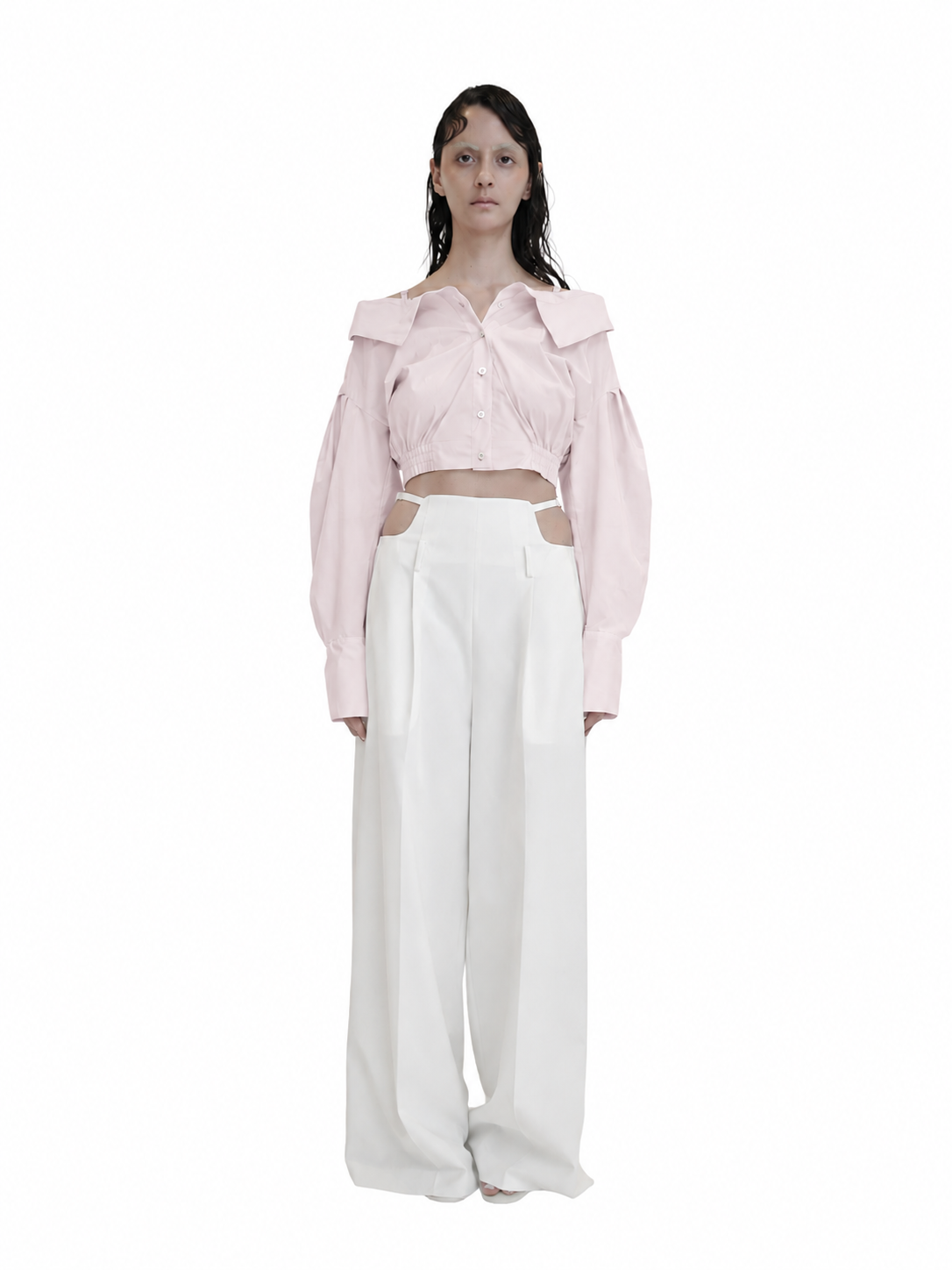 【Pre-Order】Off-Shoulder Cropped Shirt（PNK）