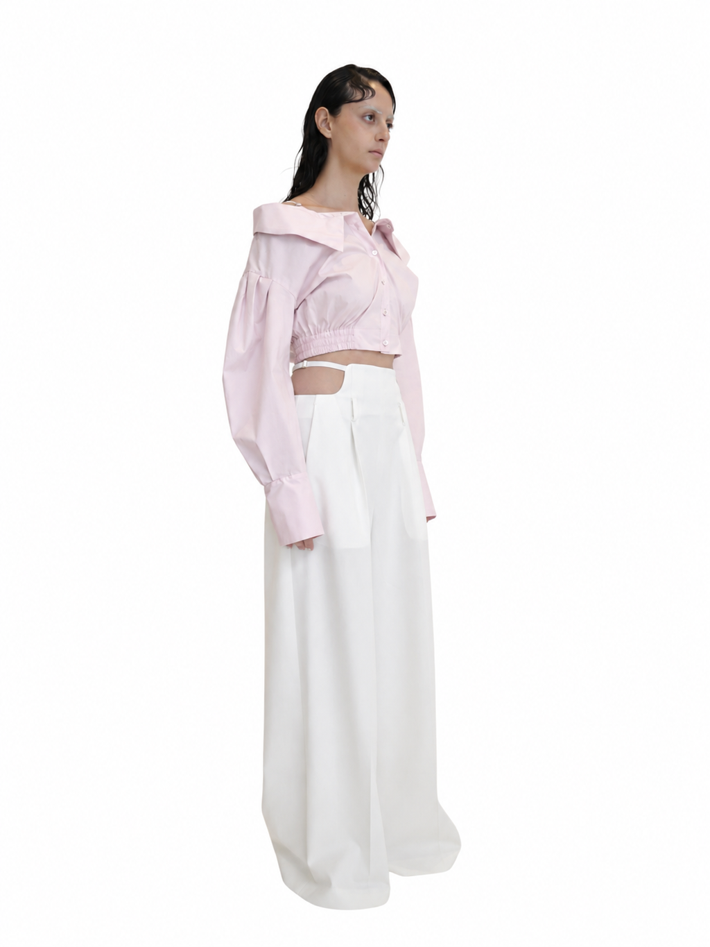 【Pre-Order】Off-Shoulder Cropped Shirt（PNK）