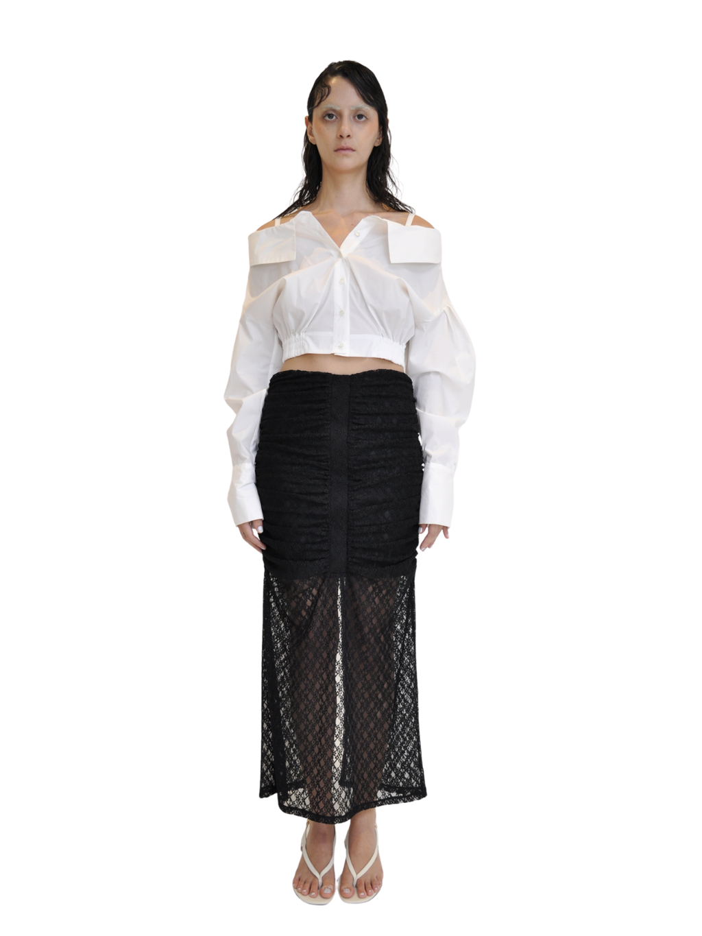 【Pre-Order】Off-Shoulder Cropped Shirt（WHT）