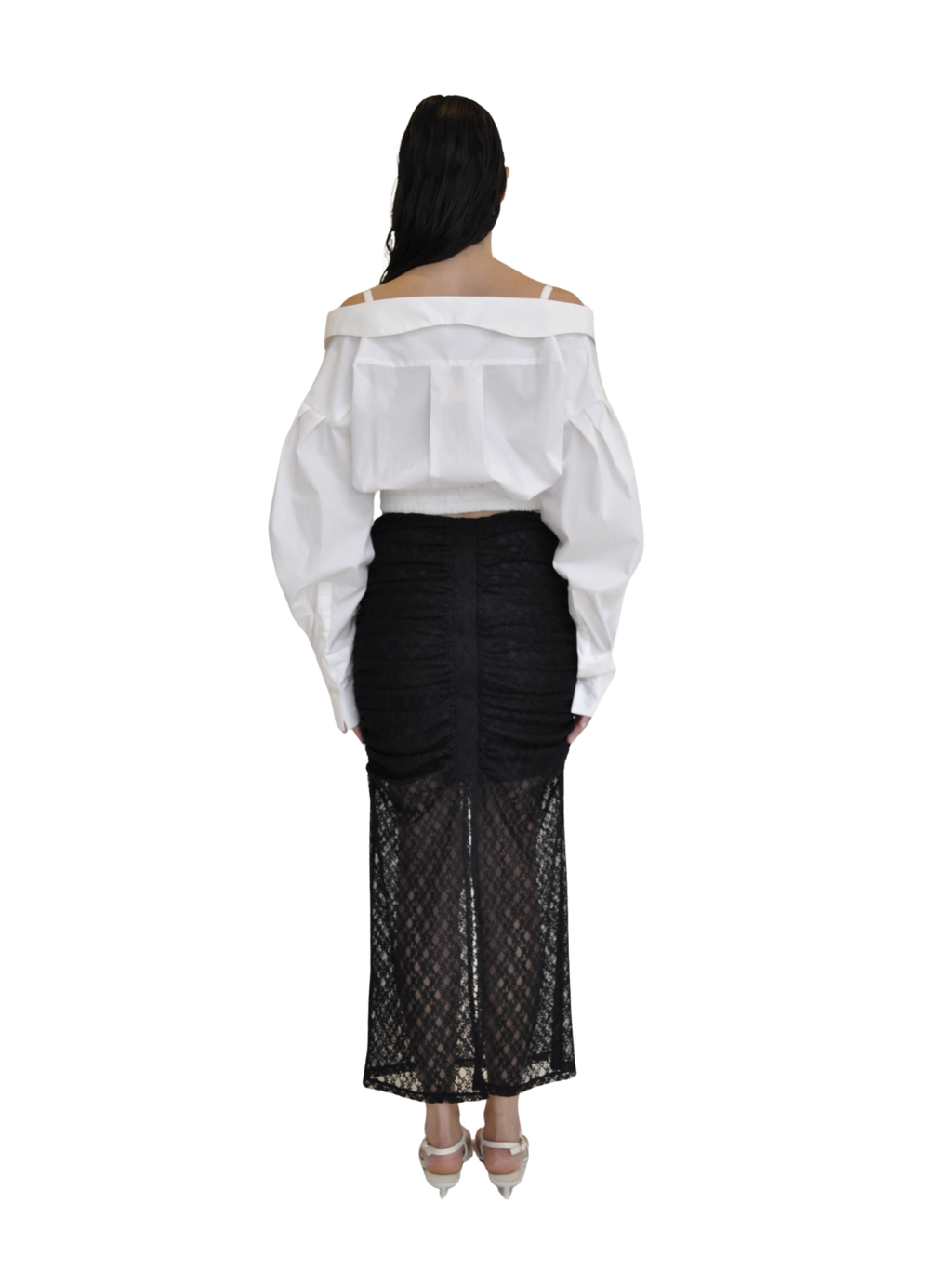 【Pre-Order】Off-Shoulder Cropped Shirt（WHT）