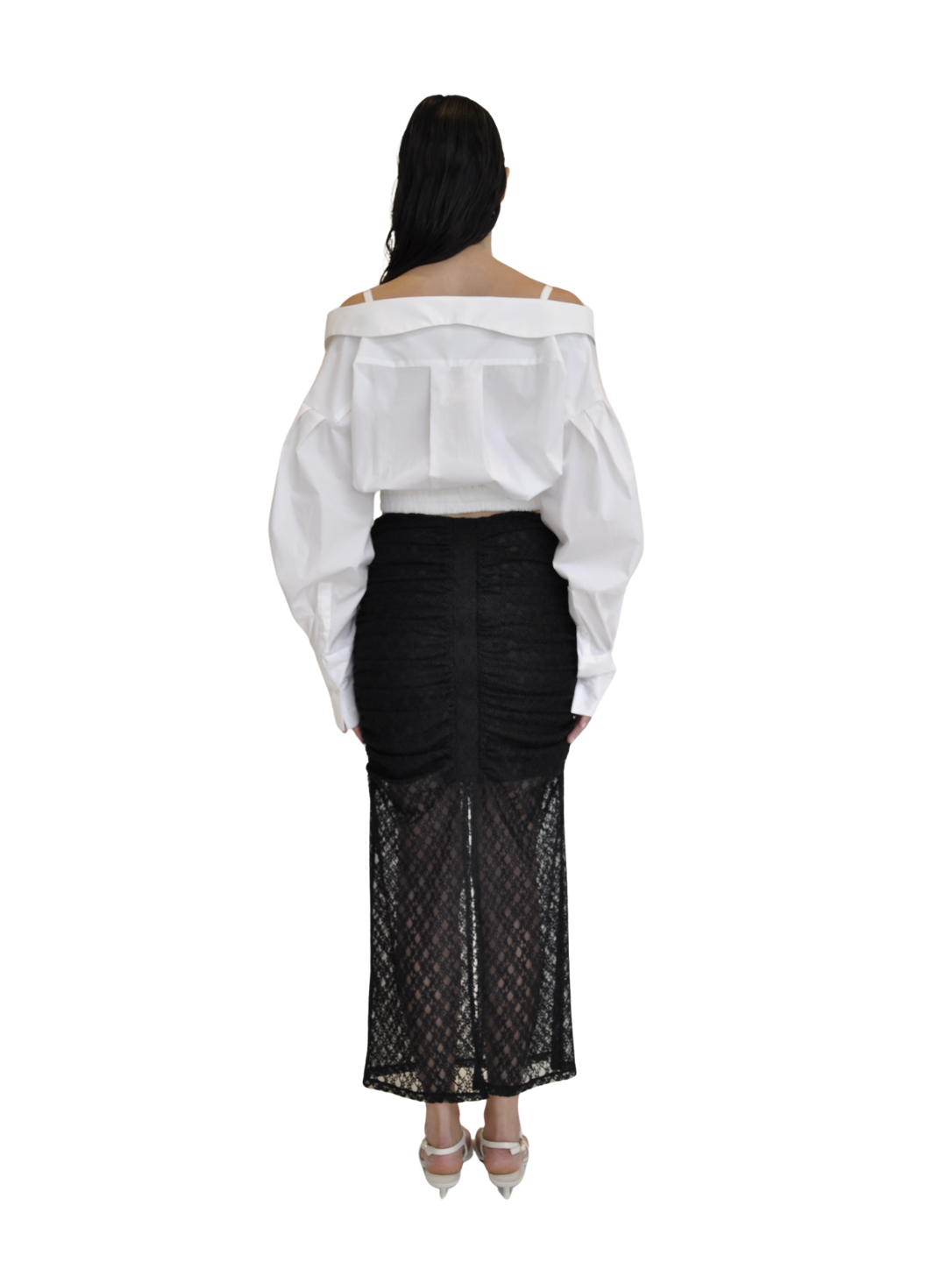 【Pre-Order】Off-Shoulder Cropped Shirt（WHT）