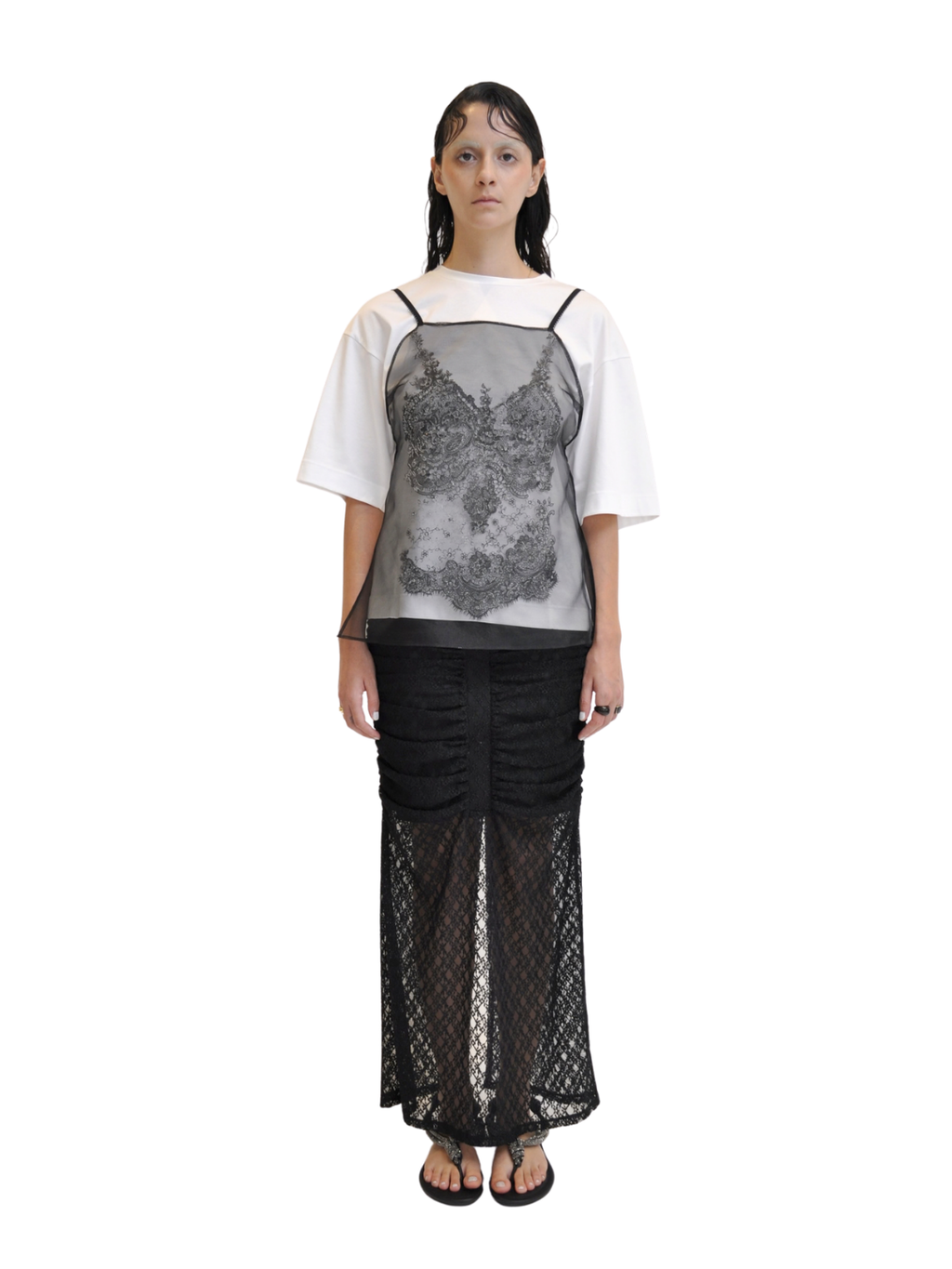 【Pre-Order】High-Waist Gathered Stretch Skirt（LACE）