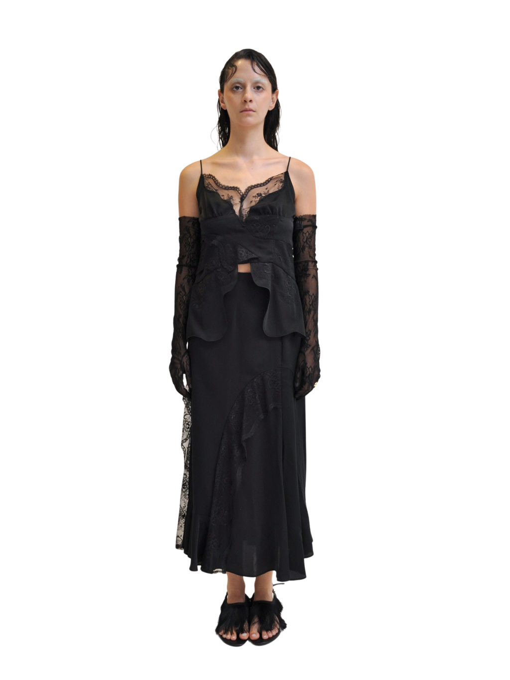 【Pre-Order】Satin Lace Skirt（BLK）