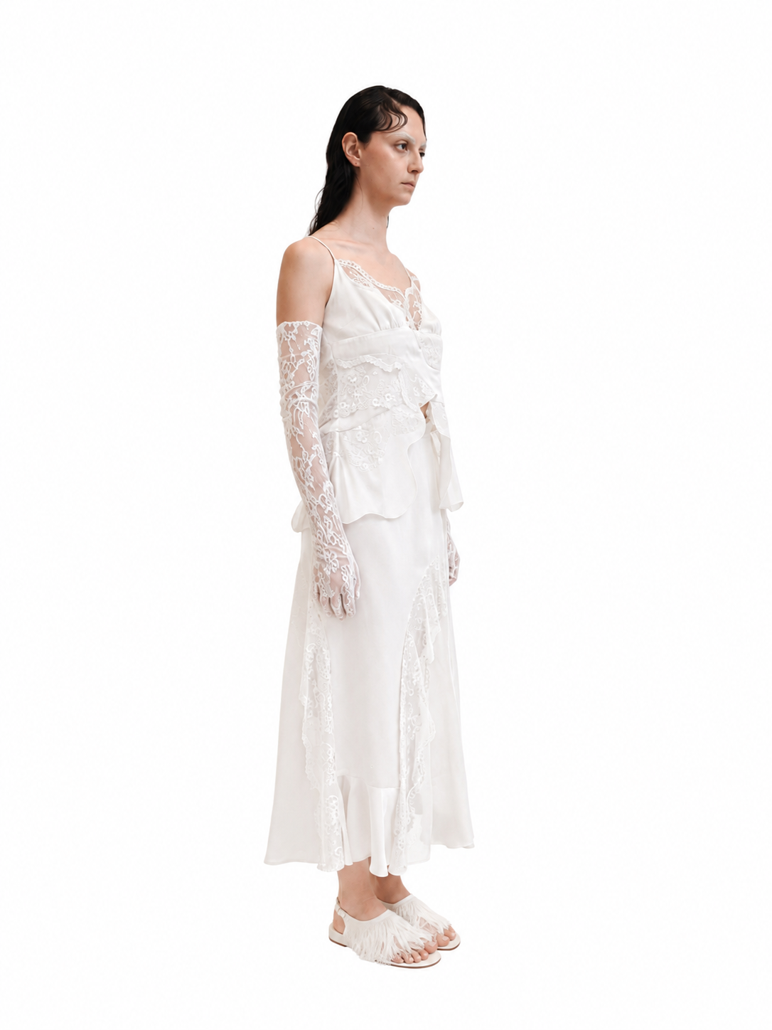 【Pre-Order】Satin Lace Skirt（WHT）